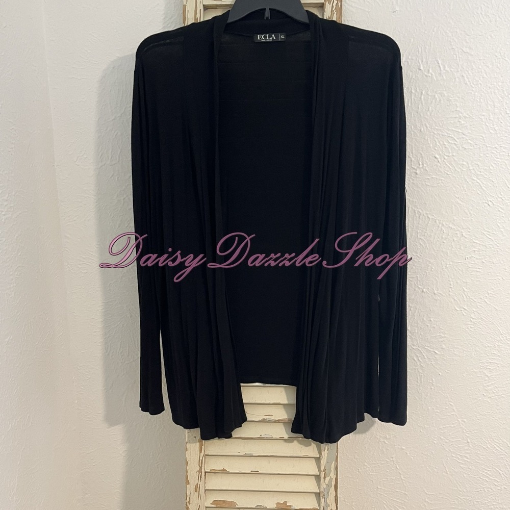 ECLA Open Front Cardigan Women's XLarge Black Rayon Stretch Long Sleeve🖤